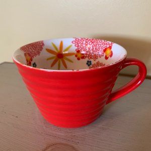 Starbucks ©2007 Red Ribbed 12oz Mug | Bright Floral Design Inside